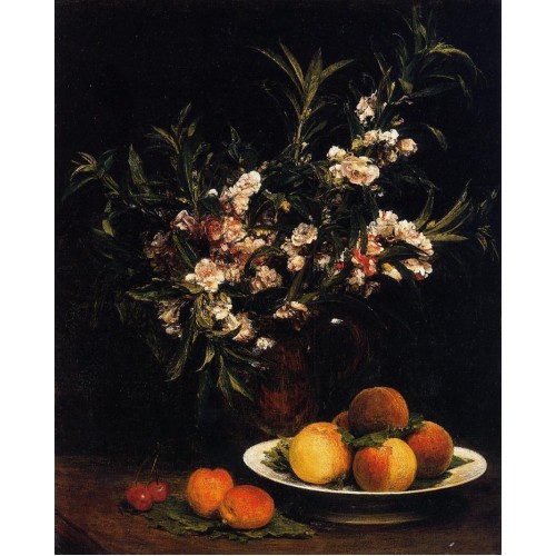 Still Life Balsimines Peaches and Apricots