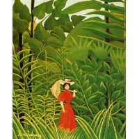 Woman with an Umbrella in an Exotic Forest