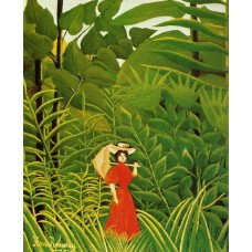 Woman with an Umbrella in an Exotic Forest