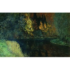 River in the forest autumn at river istra 1886