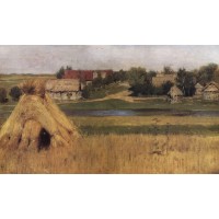 Sheaves and a village beyond the river