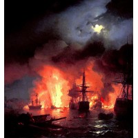 Battle of cesme at night 1848