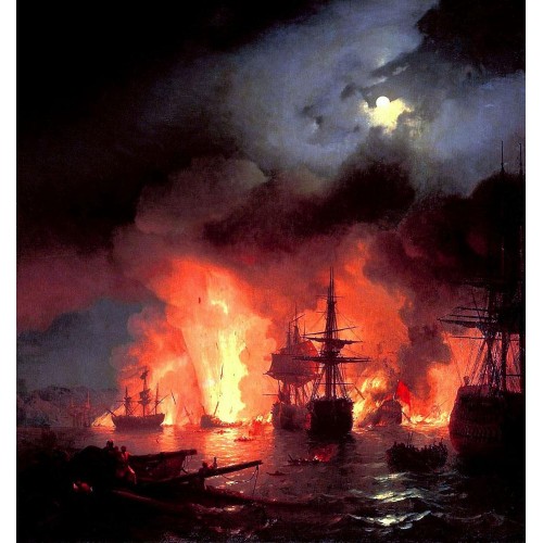 Battle of cesme at night 1848