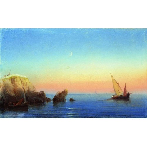 Calm sea rocky coast 1860
