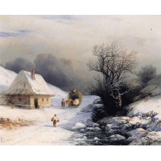 Little russian ox cart in winter 1866