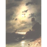 Moonlit seascape with shipwreck 1863