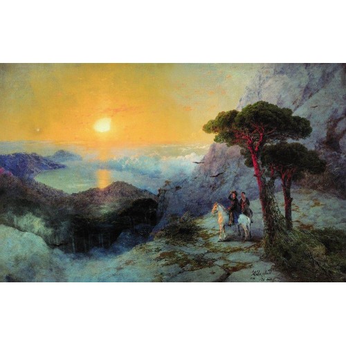 Pushkin at the top of the ai petri mountain at sunrise 1899