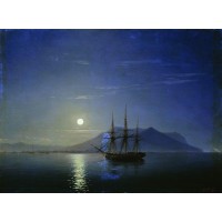 Sailing off the coast of the crimea in the moonlit night 1858