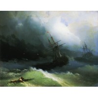 Ships in the stormy sea 1866