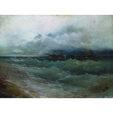 Ships in the stormy sea sunrise 1871