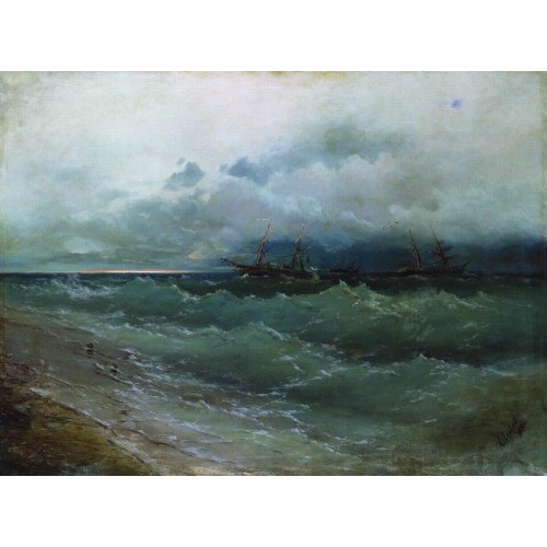 Ships in the stormy sea sunrise 1871