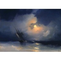 Storm at sea on a moonlit night