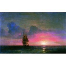 Sunset a lone sailboat 1853