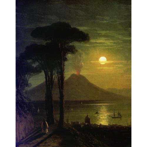 The bay of naples at moonlit night vesuvius 1840