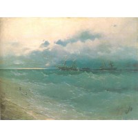 The ships on rough sea sunrise 1871