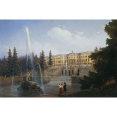 View of the big cascade in petergof and the great palace of petergof 1837