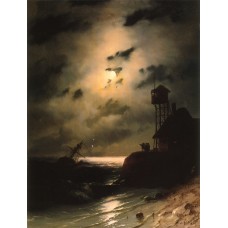 Moonlit Seascape With Shipwreck