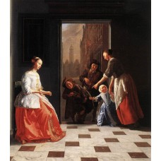 Street Musicians at the Doorway of a House