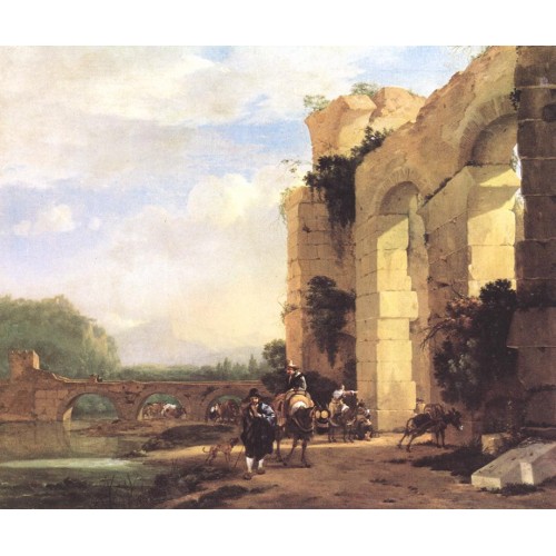 Italian Landscape with the Ruins of a Roman Bridge and Aqued