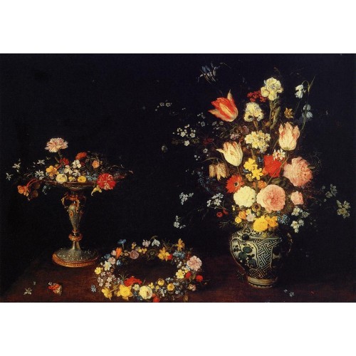 Still Life with a Cop a Crown of Flowers and a bouquet of F