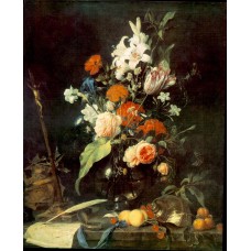 Flower Still life with Crucifix and Skull