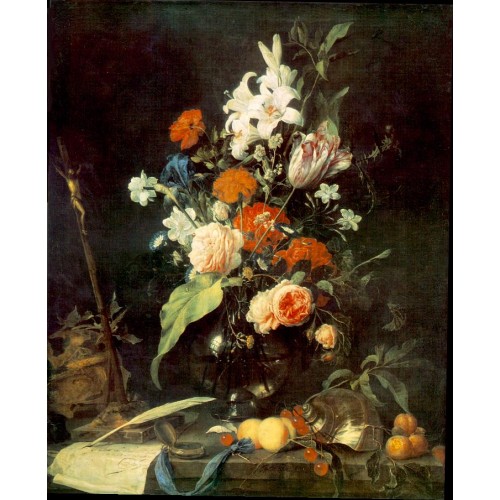 Flower Still life with Crucifix and Skull