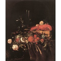 Still Life with Fruit Flowers Glasses and Lobster