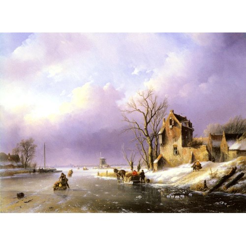 Winter Landscape with Figures on a Frozen River