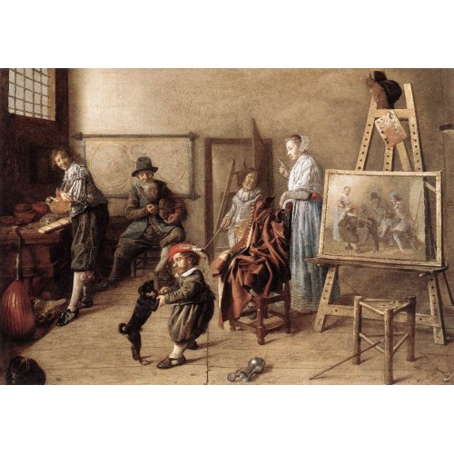 Painter in His Studio Painting a Musical Company