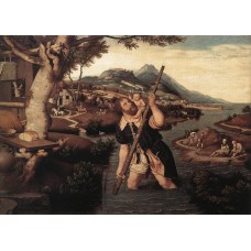 Hilly River Landscape with St Christopher
