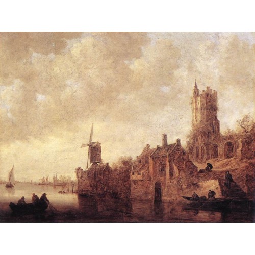 River Landscape with a Windmill and a Ruined Castle