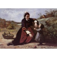 Breton Woman With Her Little Girl