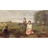 Children at the Edge of a Stream in the Countryside near Lor