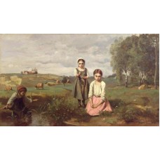 Children at the Edge of a Stream in the Countryside near Lor