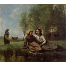 Two Cowherds in a Meadow by the Water