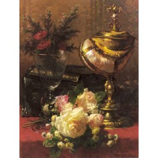 A Bouquet of Roses and other Flowers in a Glass Goblet