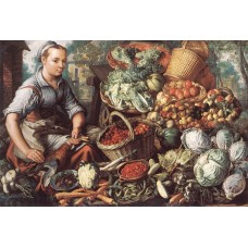 Market Woman with Fruit Vegetables and Poultry