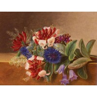 A Still Life with Honeysuckle Blue Cornflowers and Bluebell