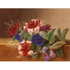 A Still Life with Honeysuckle Blue Cornflowers and Bluebell