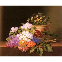 Apple Blossoms Lilac Violas Cornflowers and Primroses on 