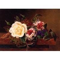 Still Life with a Rose and Violets on a Marble Ledge