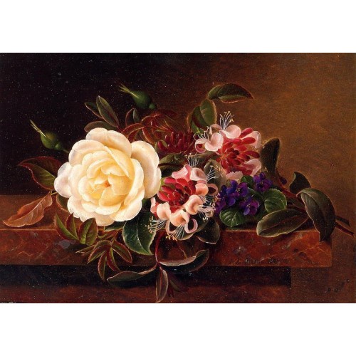 Still Life with a Rose and Violets on a Marble Ledge