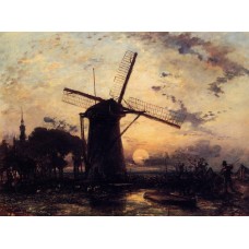 Boatman by a Windmill at Sundown