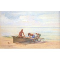 Women drawing up a Canoe