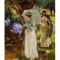 Two Girls with Parasols at Fladbury