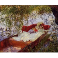 Two Women Asleep in a Punt under the Willows