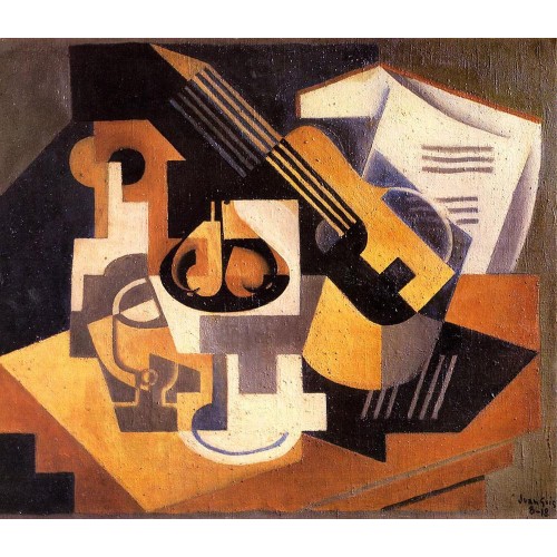 Guitar and fruit bowl on a table 1918