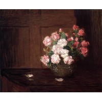 Roses in a Silver Bowl on a Mahogany Table