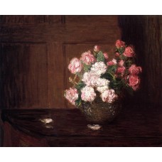 Roses in a Silver Bowl on a Mahogany Table