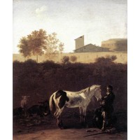 Italian Landscape with Herdsman and a Piebald Horse